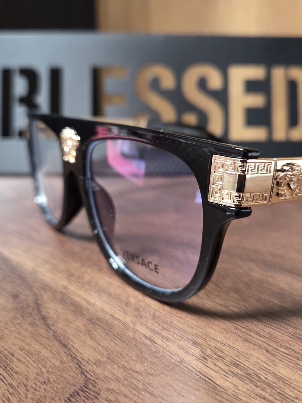 Versace Unisex Black Sunglasses with Gold Accents